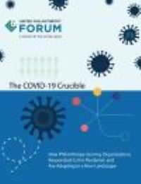 Report cover with title 'The COVID-19 Crucible" and the logo of the report publisher United Philanthropy Forum