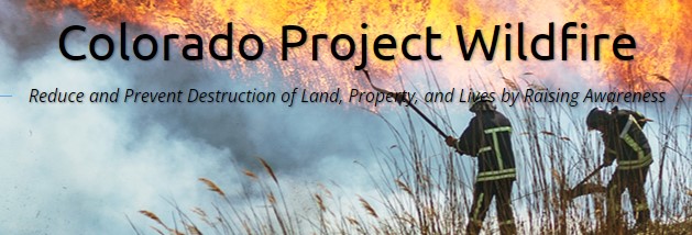 Colorado Project Wildfire graphic with firefighters fighting blaze